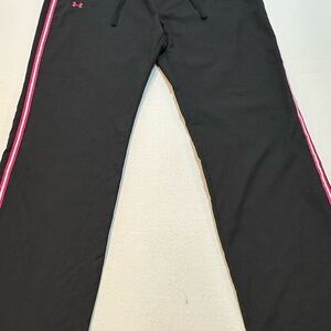 Under Armour Track Pants Womens LG Black Pink Stripe AllSeasonGear Athletic